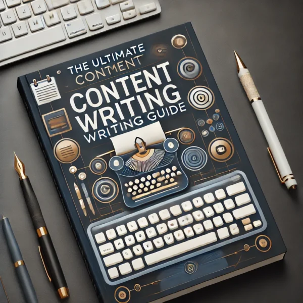 DALL·E 2025-01-11 11.11.54 - A professional and modern book cover for 'The Ultimate Content Writing Guide'. The design should be sleek and minimalistic, with a bold and elegant ty content writing guide